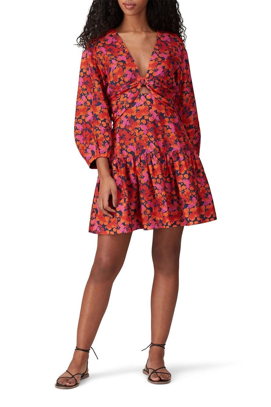 Derek Lam 10 Crosby Red Orange Floral Talia Mini Dress WOMENS 6